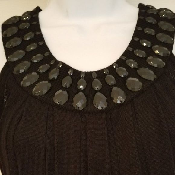 Black Knitted Sleeveless Dress with embellished neckline by KENAR - Picture 1 of 6